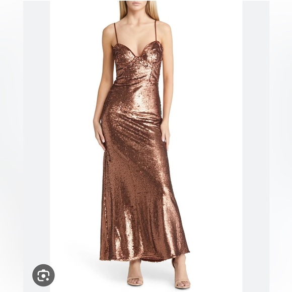Bardot Dresses & Skirts - BARDOT Stasia Sequin Corset Dress Bronze Copper Gown Maxi sz XL